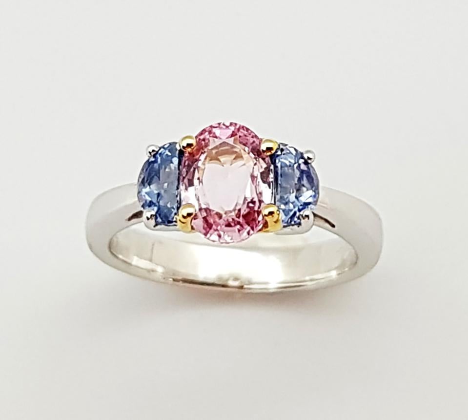 Pink Sapphire with Blue Sapphire Ring Set in 18 Karat Rose Gold and Platinum 950 For Sale 9