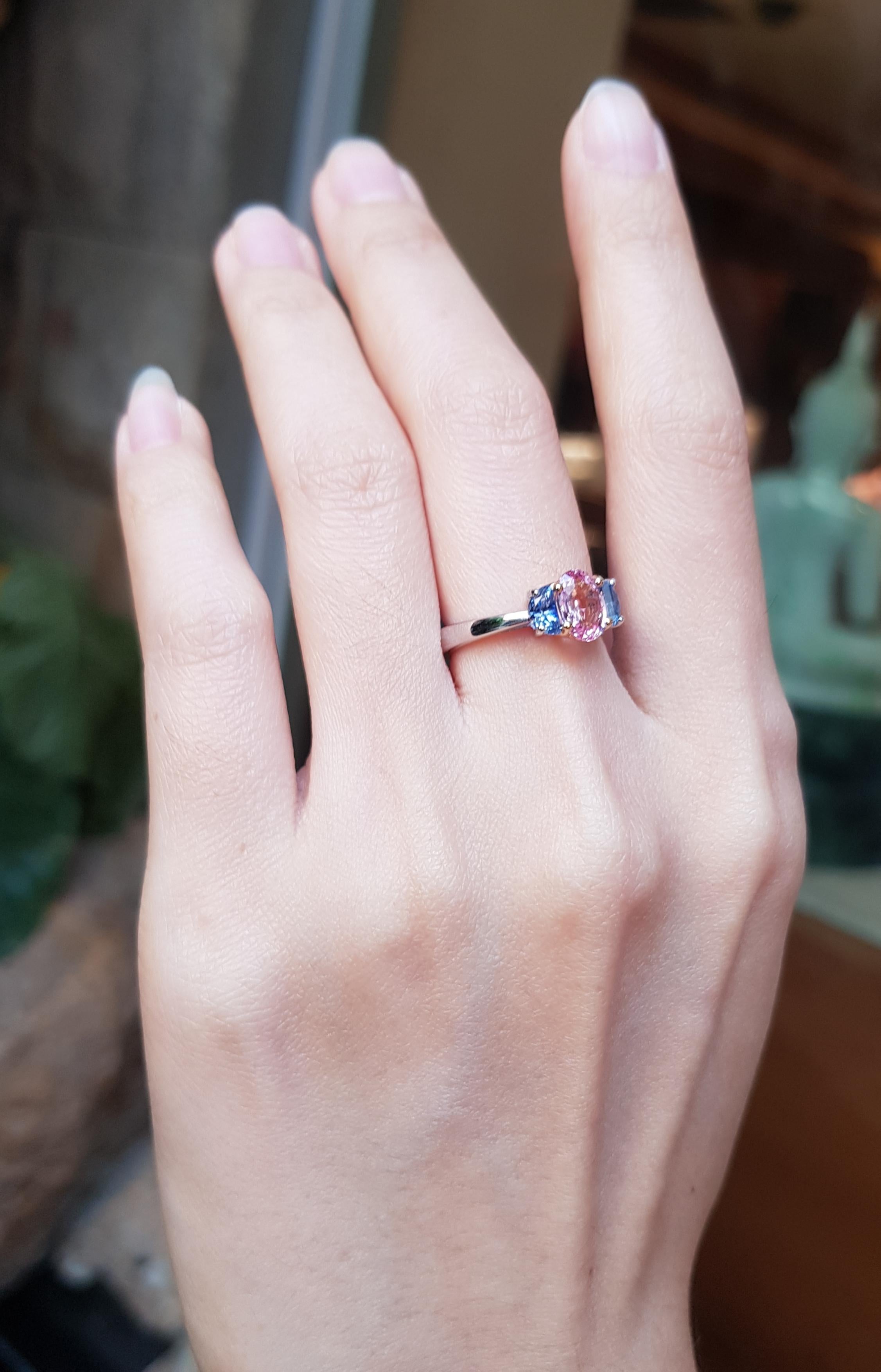 Mixed Cut Pink Sapphire with Blue Sapphire Ring Set in 18 Karat Rose Gold and Platinum 950 For Sale