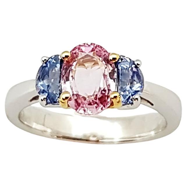 Pink Sapphire with Blue Sapphire Ring Set in 18 Karat Rose Gold and Platinum 950 For Sale