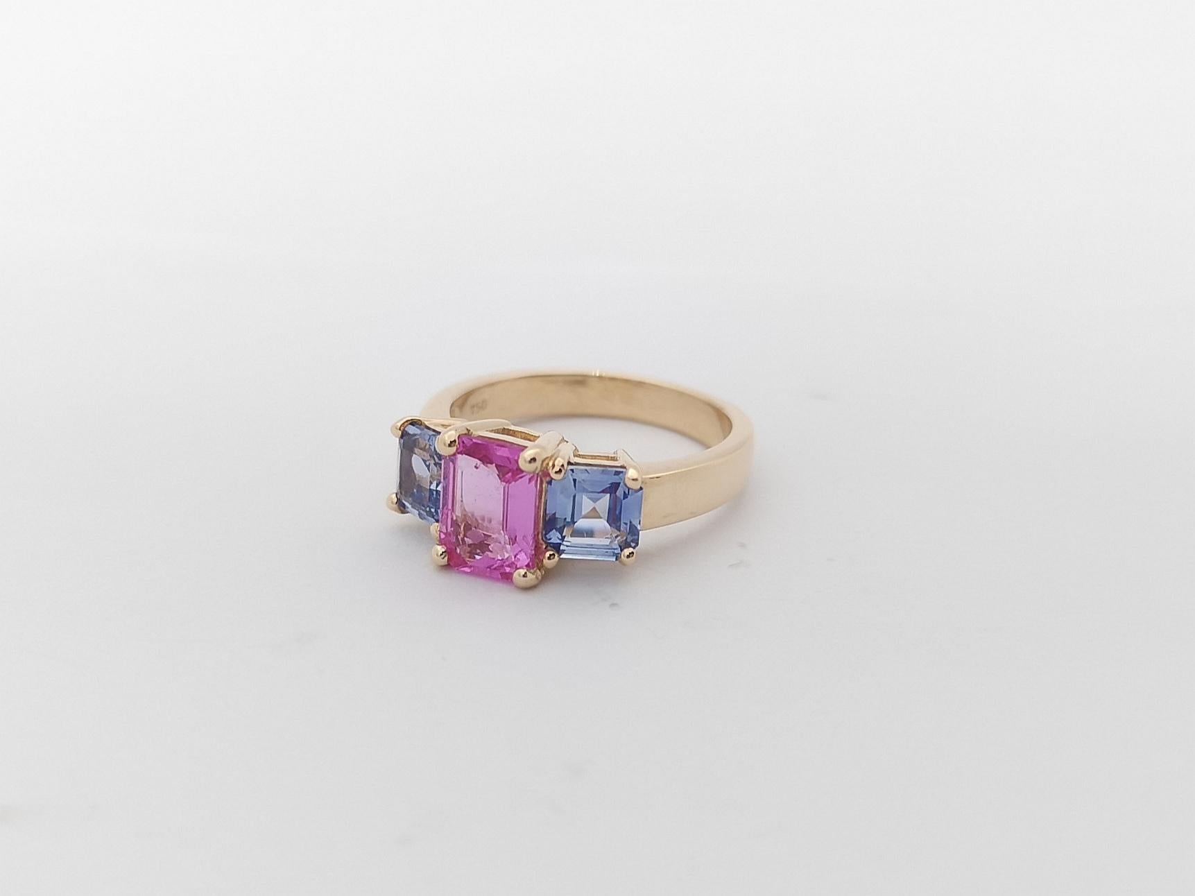 Pink Sapphire with Blue Sapphire Ring Set in 18K Rose Gold Settings For Sale 2