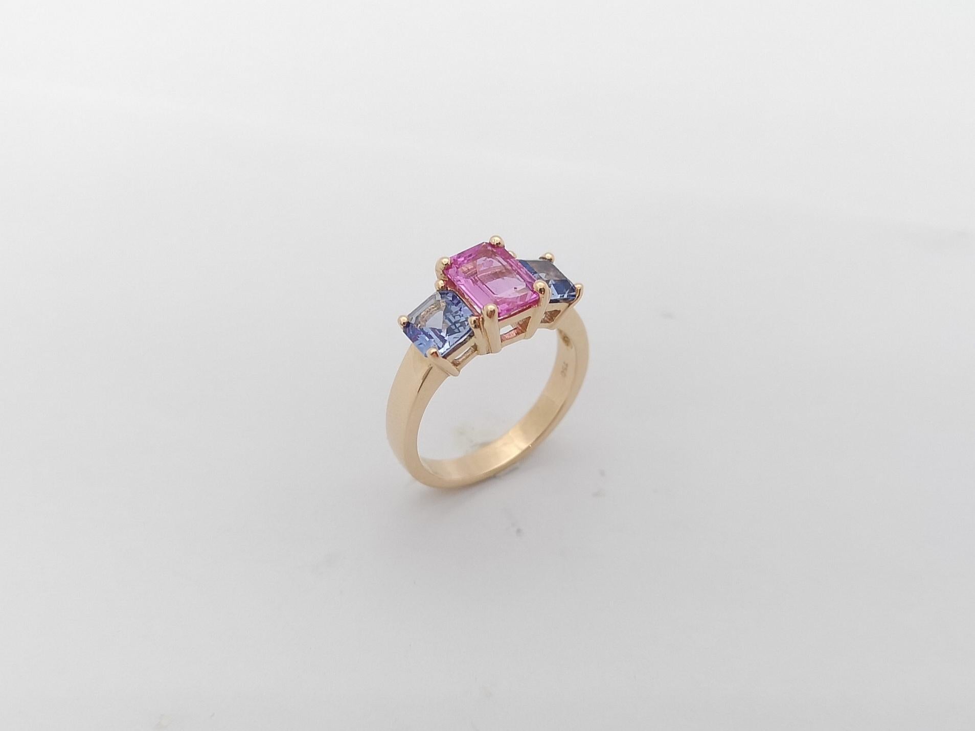 Pink Sapphire with Blue Sapphire Ring Set in 18K Rose Gold Settings For Sale 6