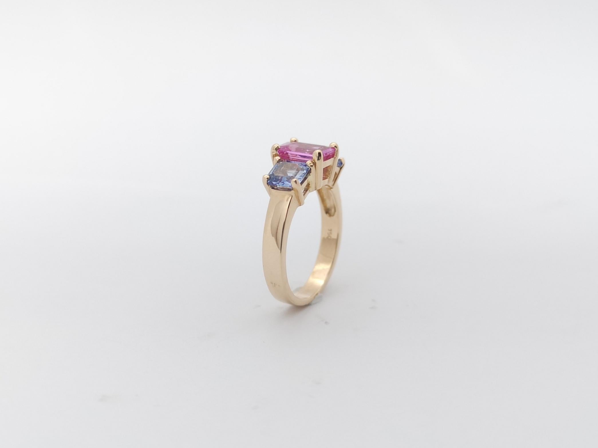 Pink Sapphire with Blue Sapphire Ring Set in 18K Rose Gold Settings For Sale 7