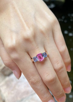 Pink Sapphire with Blue Sapphire Ring Set in 18K Rose Gold Settings