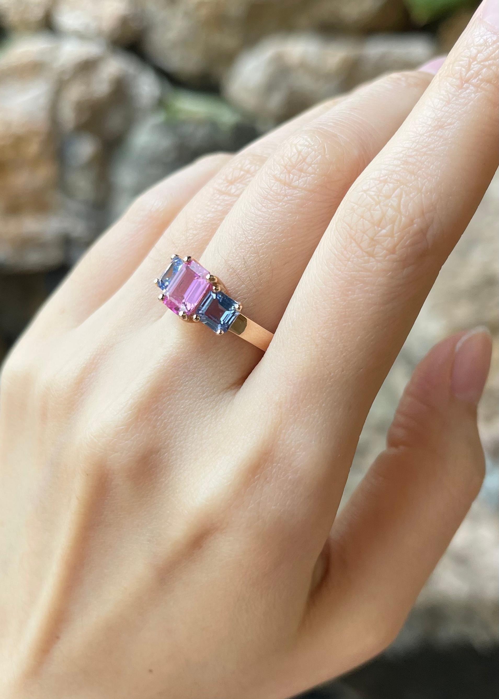Mixed Cut Pink Sapphire with Blue Sapphire Ring Set in 18K Rose Gold Settings For Sale
