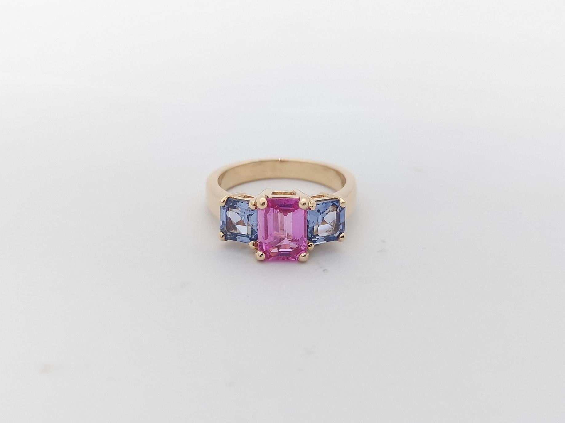 Women's Pink Sapphire with Blue Sapphire Ring Set in 18K Rose Gold Settings For Sale