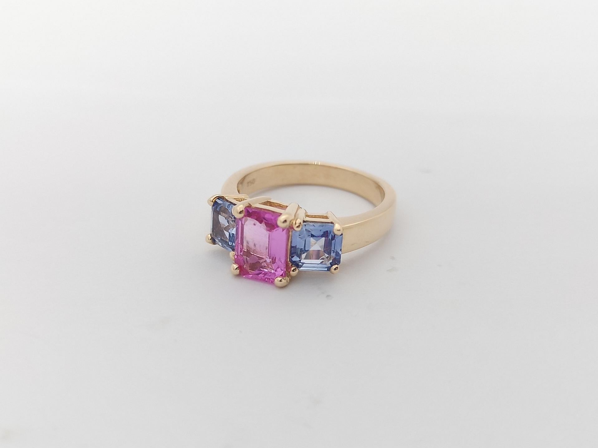 Pink Sapphire with Blue Sapphire Ring Set in 18K Rose Gold Settings For Sale 1
