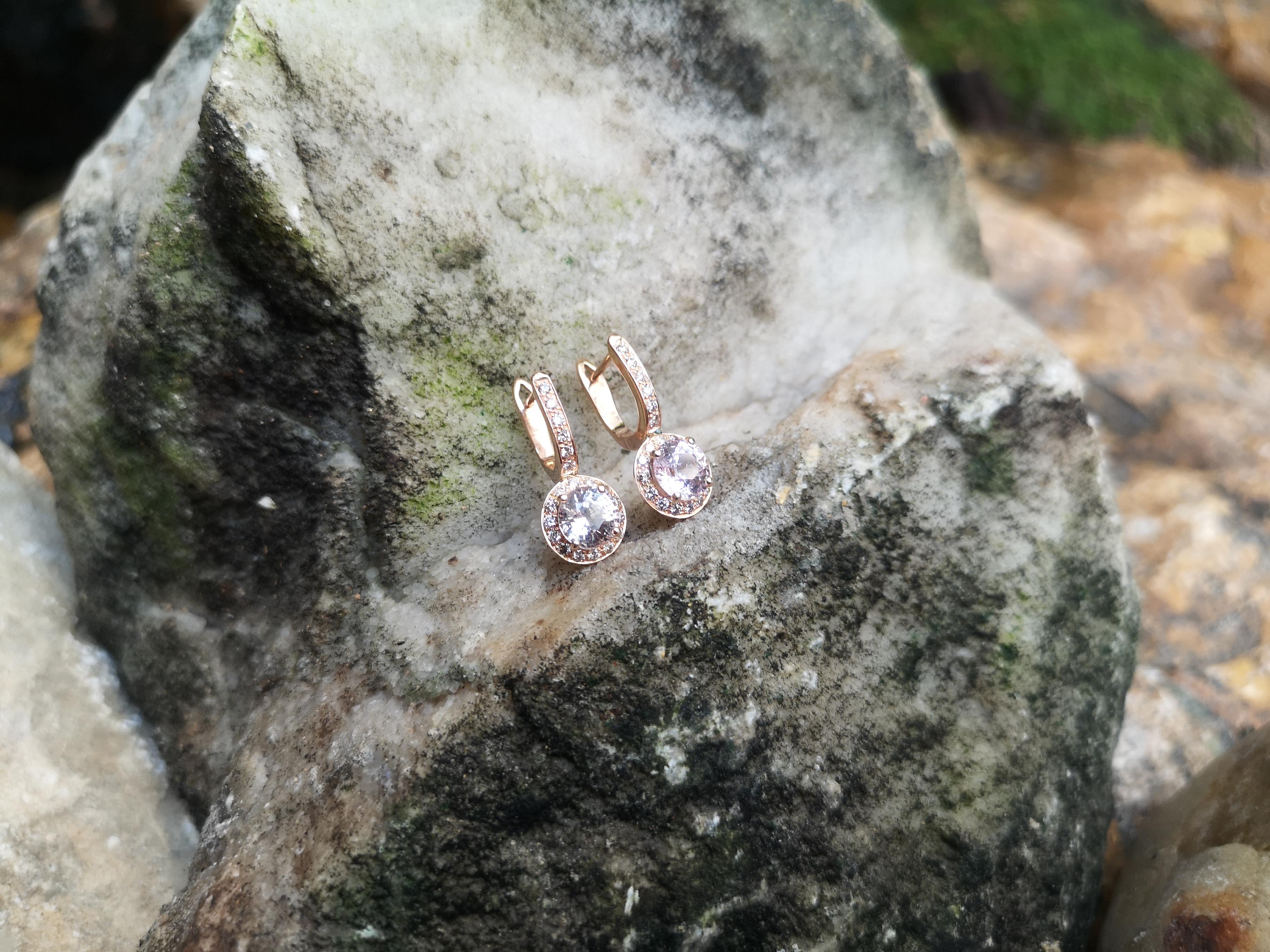 Contemporary Pink Sapphire with Brown Diamond Earrings Set in 18 Karat Rose Gold Settings For Sale