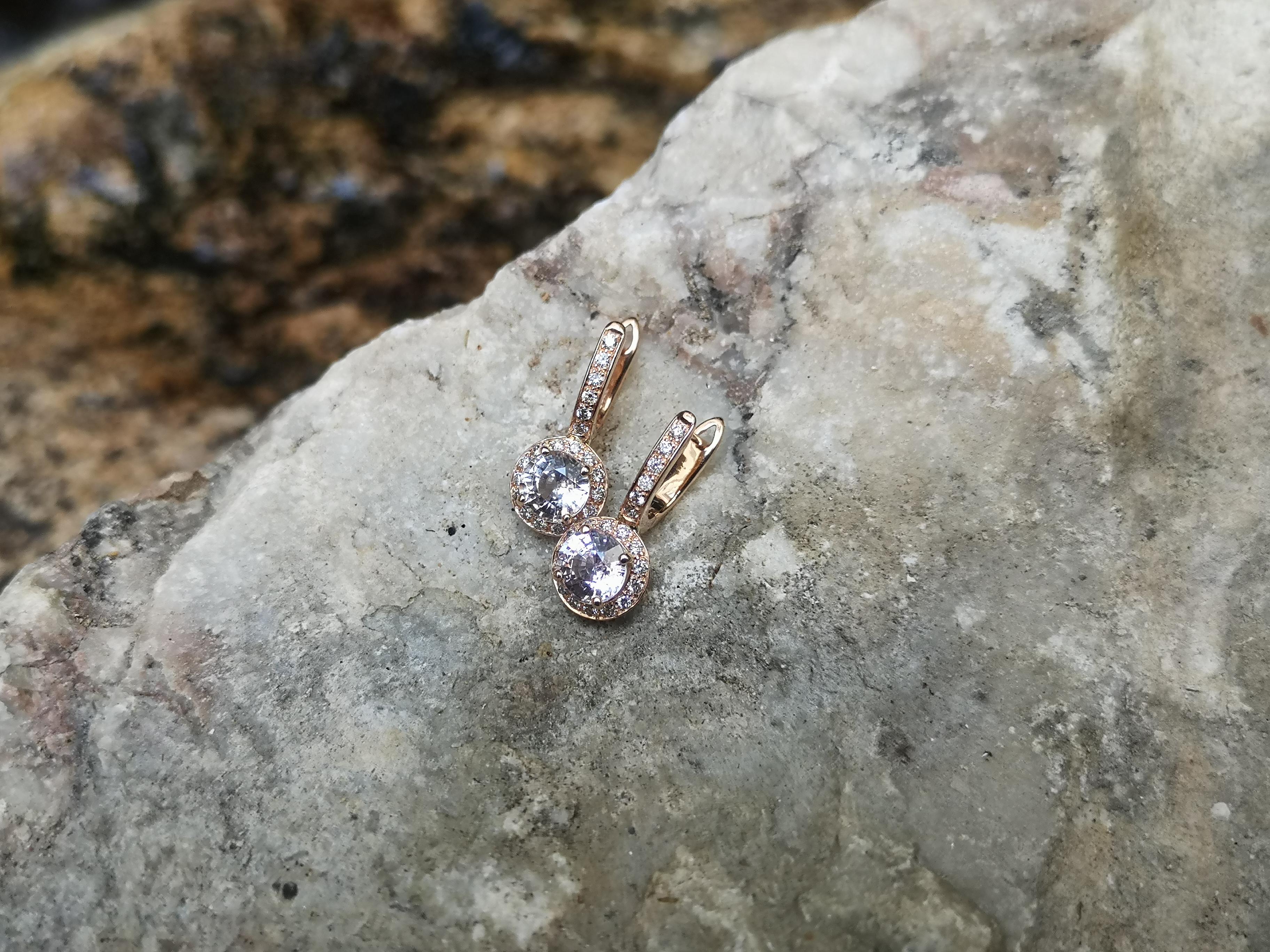Pink Sapphire with Brown Diamond Earrings Set in 18 Karat Rose Gold Settings In New Condition For Sale In Bangkok, TH