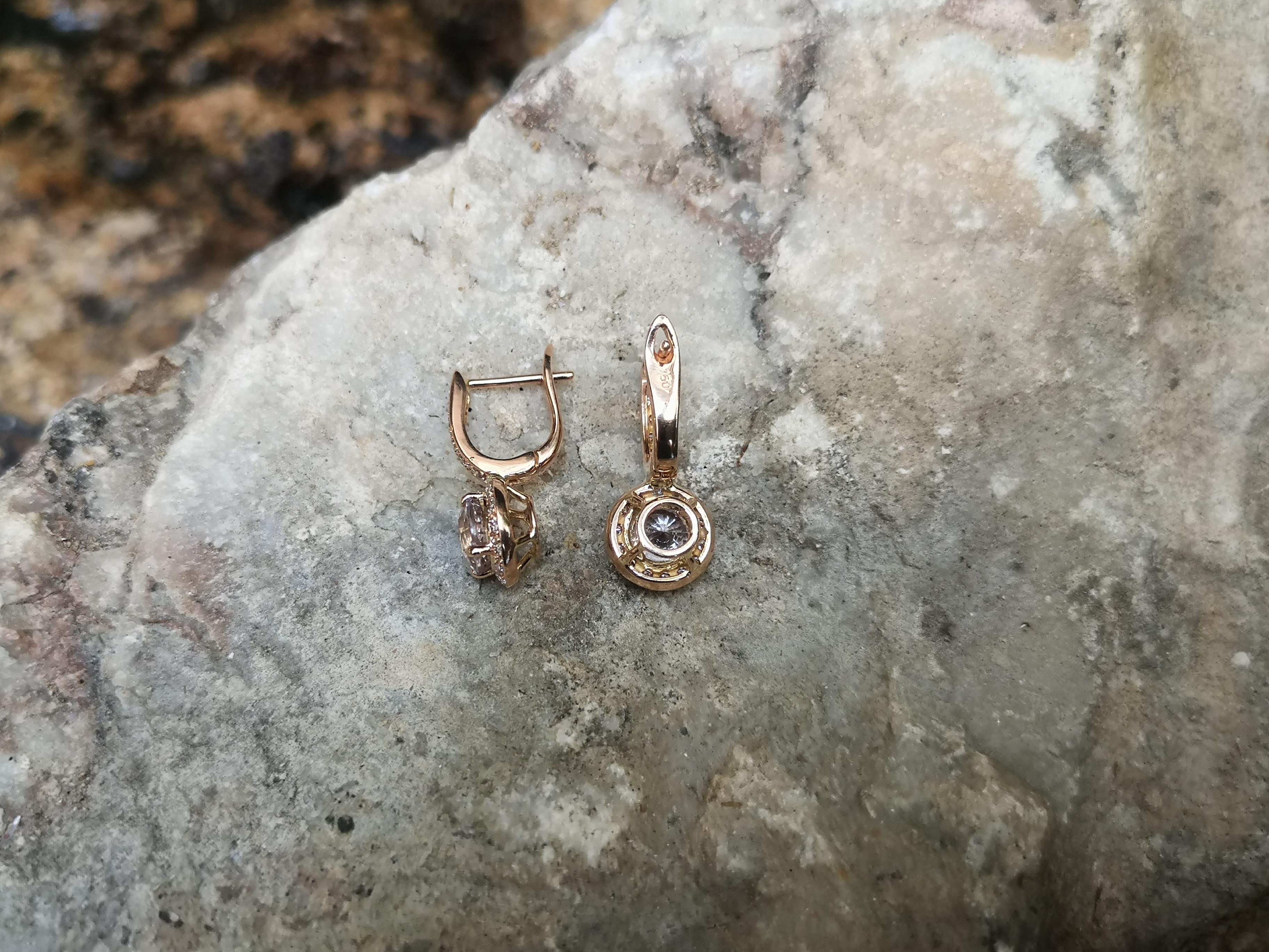 Women's Pink Sapphire with Brown Diamond Earrings Set in 18 Karat Rose Gold Settings For Sale