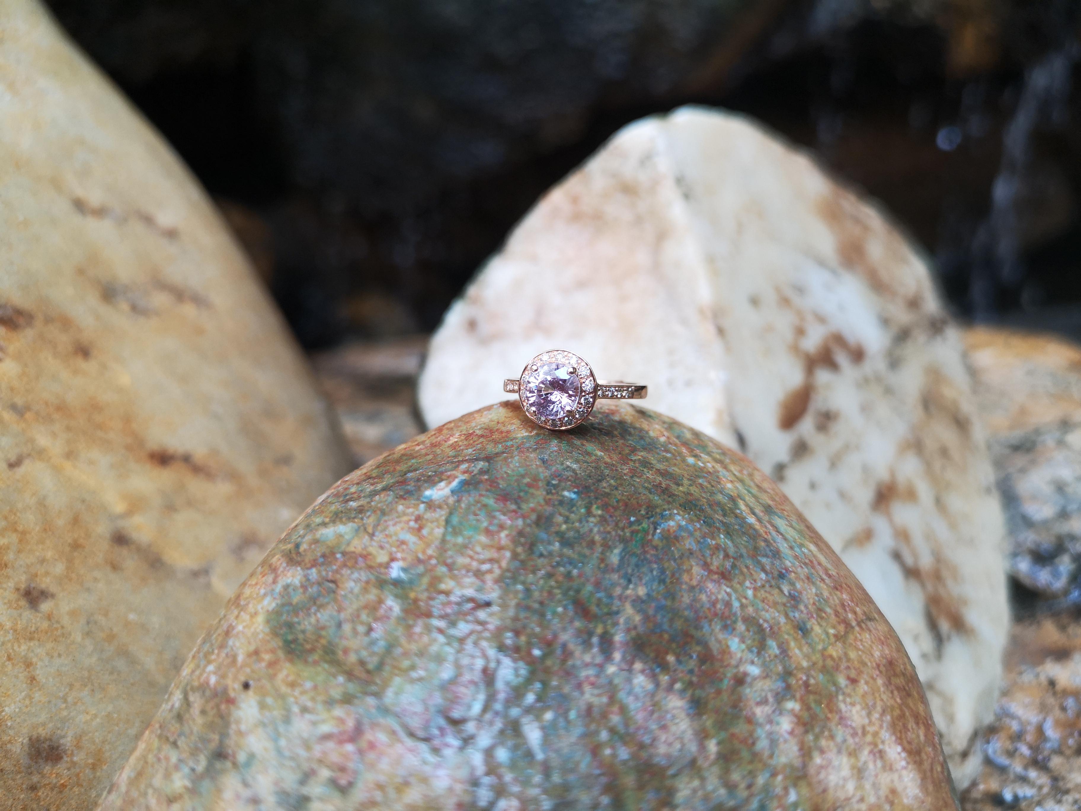 Pink Sapphire with Brown Diamond Ring Set in 18 Karat Rose Gold Settings For Sale 1