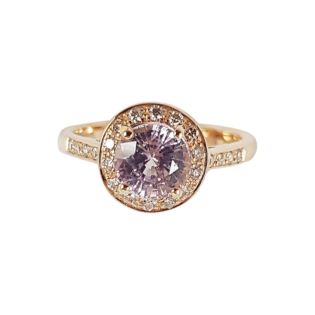 Pink Sapphire with Brown Diamond Ring Set in 18 Karat Rose Gold Settings For Sale