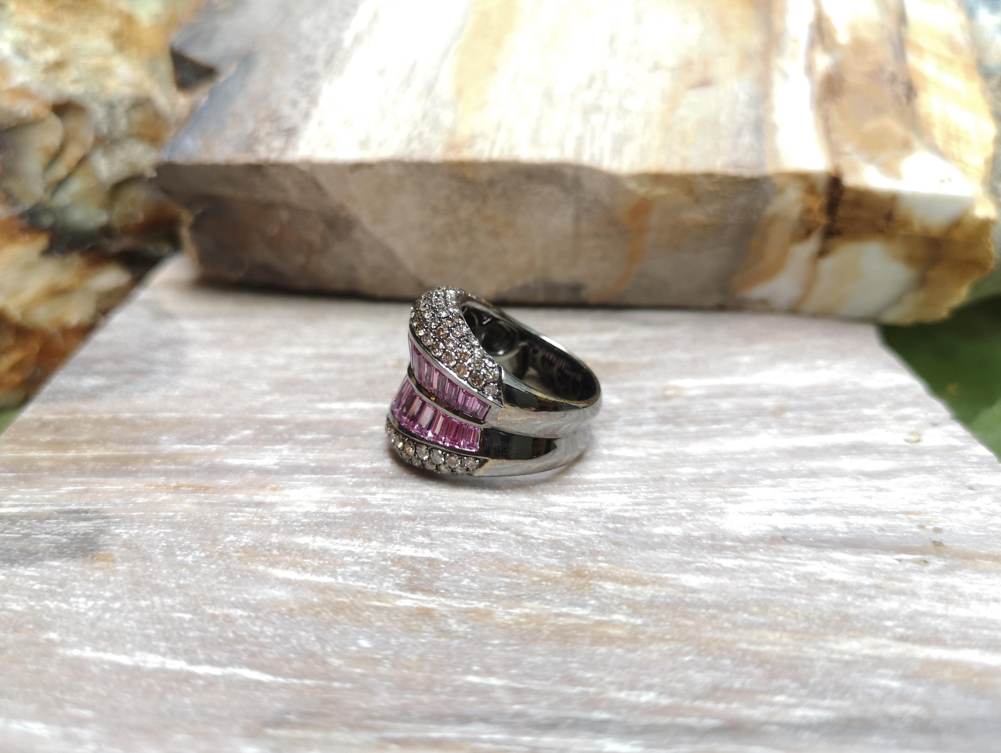 Pink Sapphire with Brown Diamond Ring Set in 18 Karat White Gold Settings For Sale 4