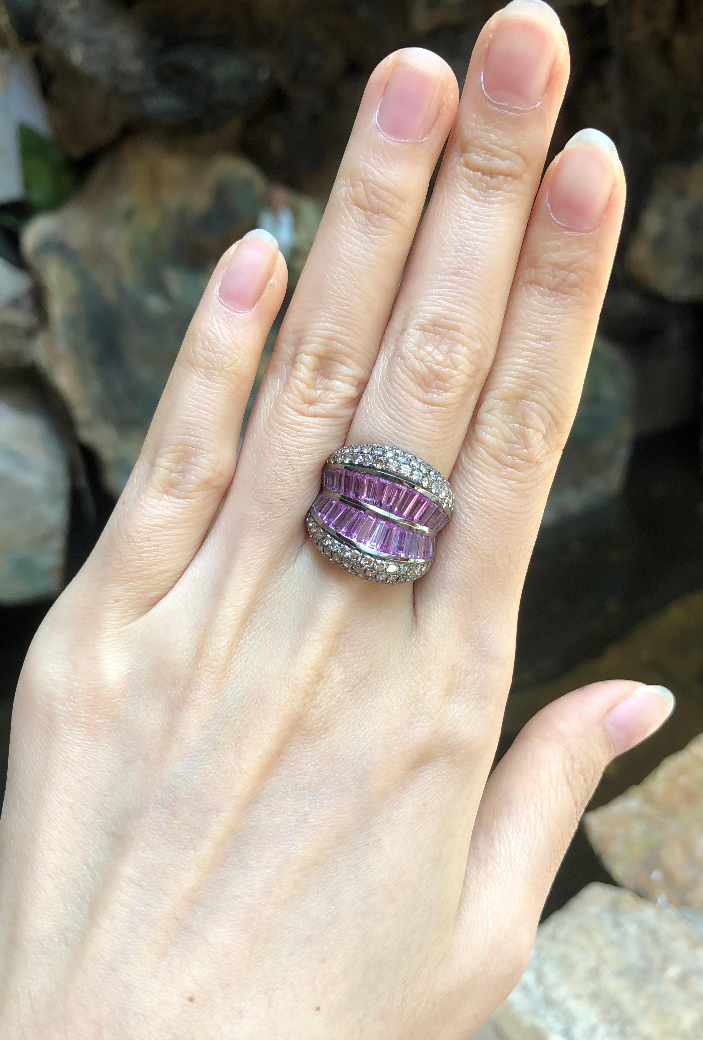 Pink Sapphire 3.84 carats with Brown Diamond 1.56 carats Ring set in 18 Karat White Gold Settings

Width:  2.0 cm 
Length: 2.0 cm
Ring Size: 52
Total Weight: 13.61 grams

