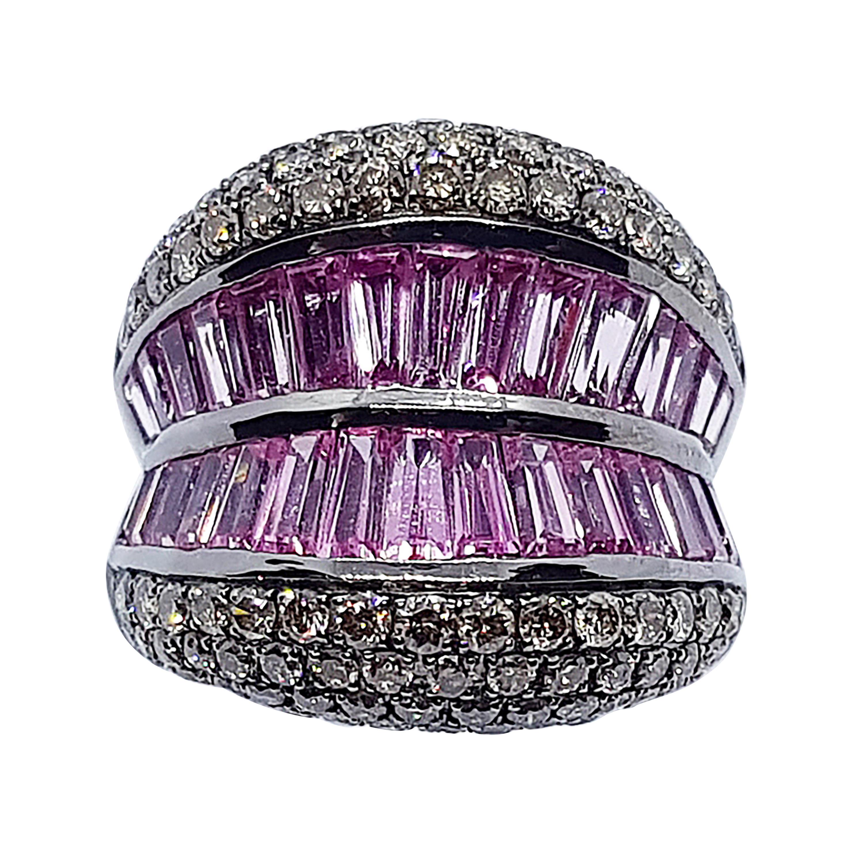 Pink Sapphire with Brown Diamond Ring Set in 18 Karat White Gold Settings For Sale
