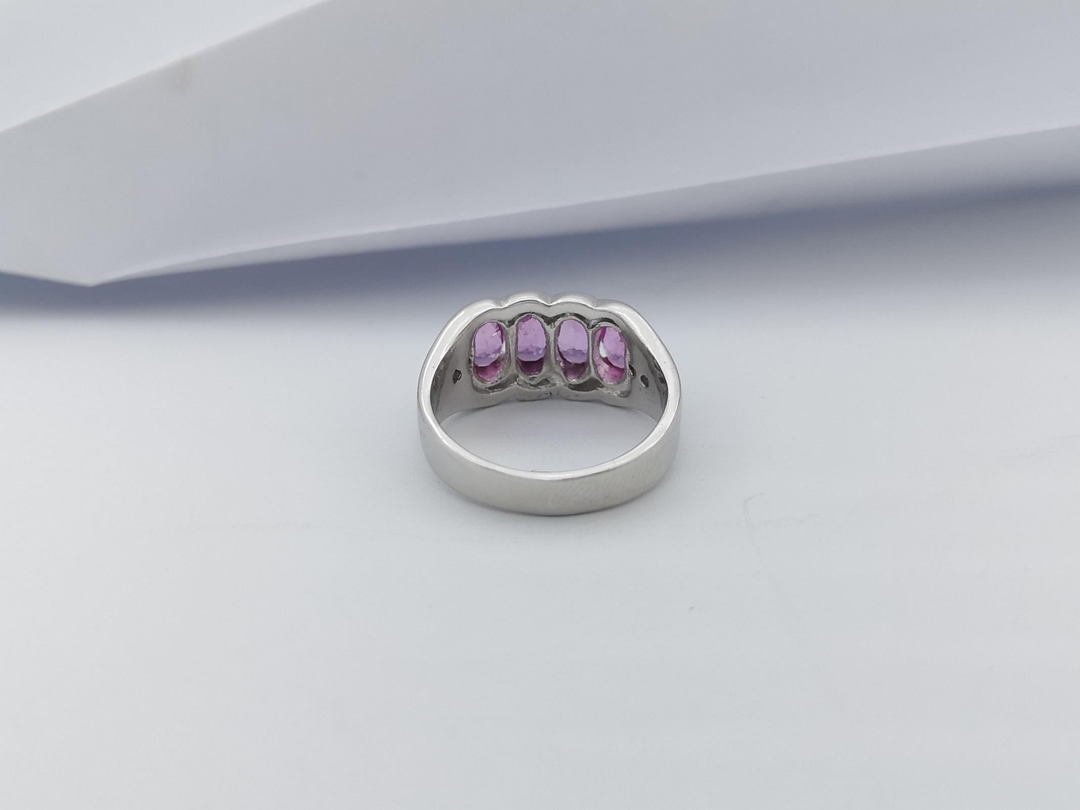 Ring mit rosa Saphir und kubischem Zirkon in Silberfassung im Angebot 4