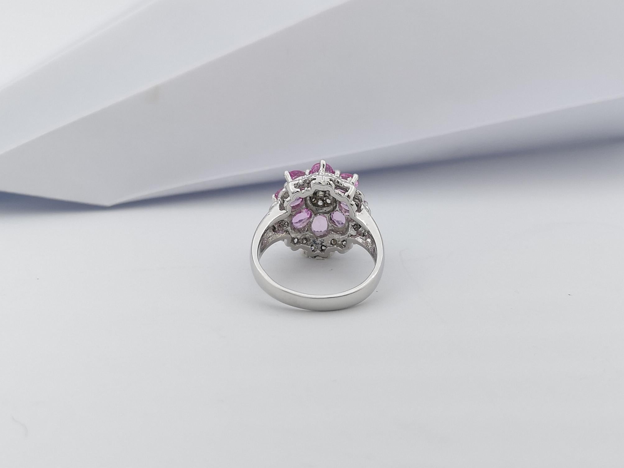 Pink Sapphire with Cubic Zirconia Ring set in Silver Settings For Sale 5