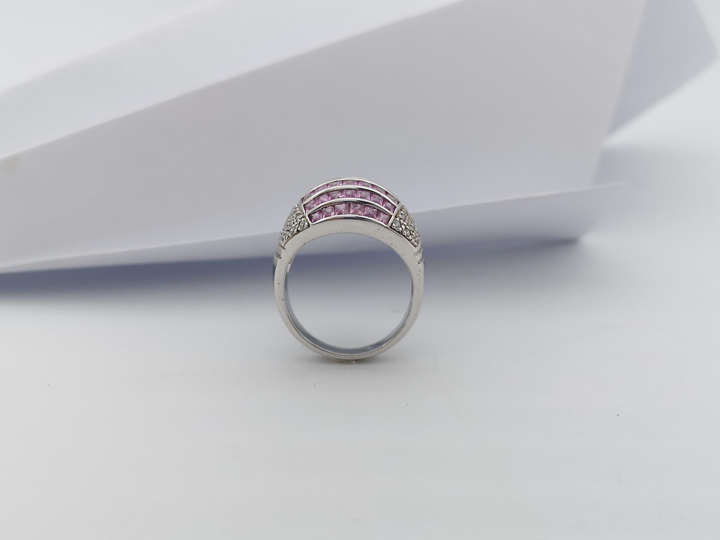 Pink Sapphire with Cubic Zirconia Ring set in Silver Settings For Sale 6
