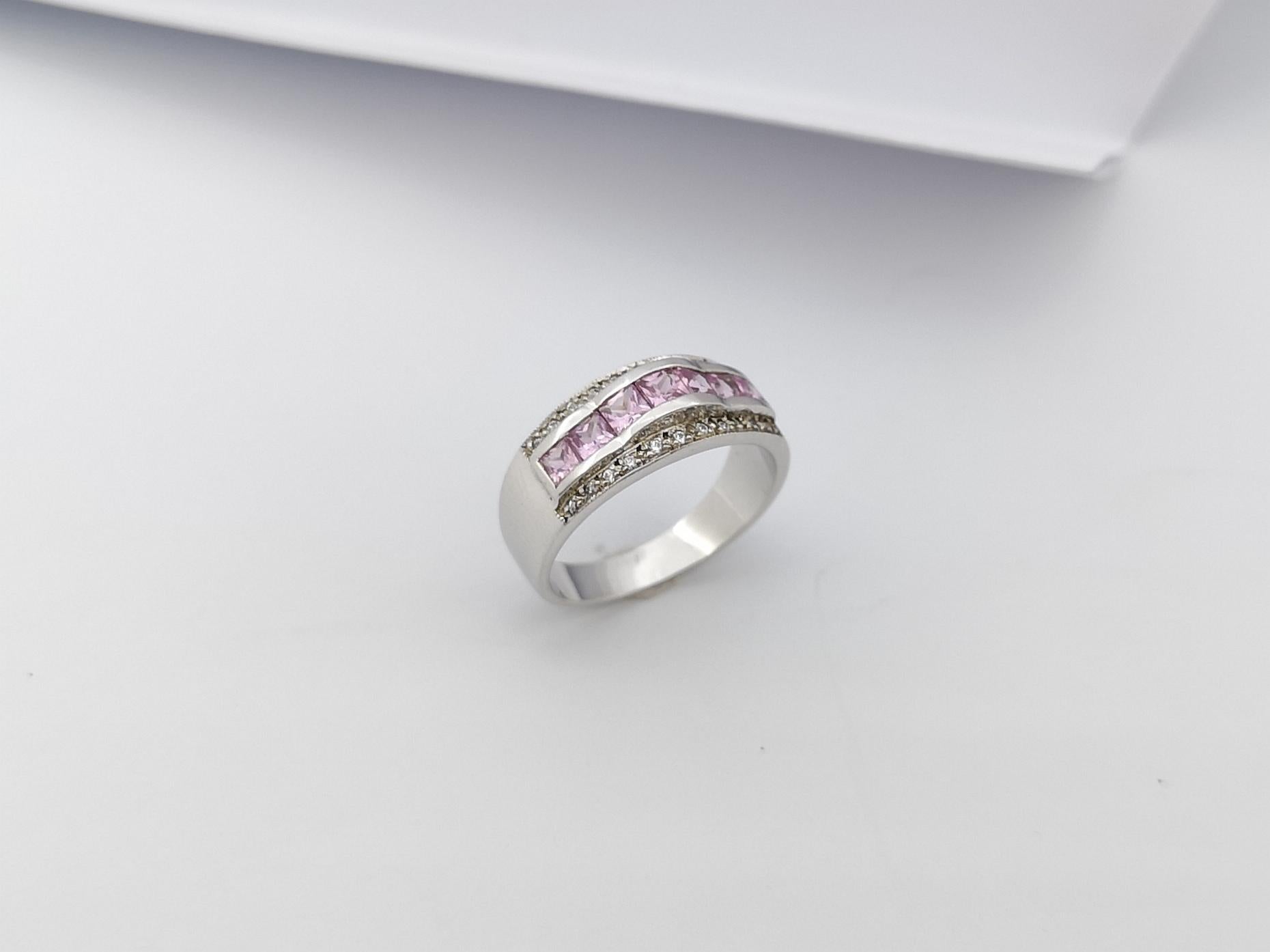 Pink Sapphire with Cubic Zirconia Ring set in Silver Settings For Sale 4