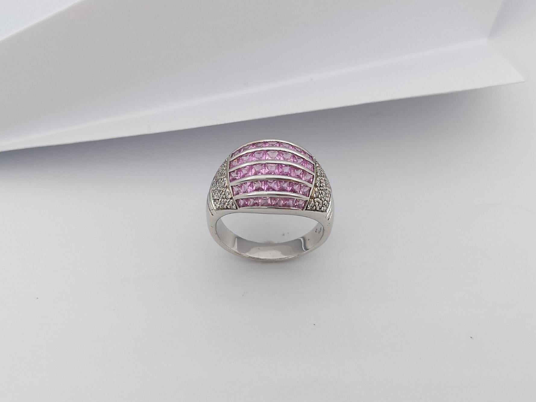 Pink Sapphire with Cubic Zirconia Ring set in Silver Settings For Sale 7