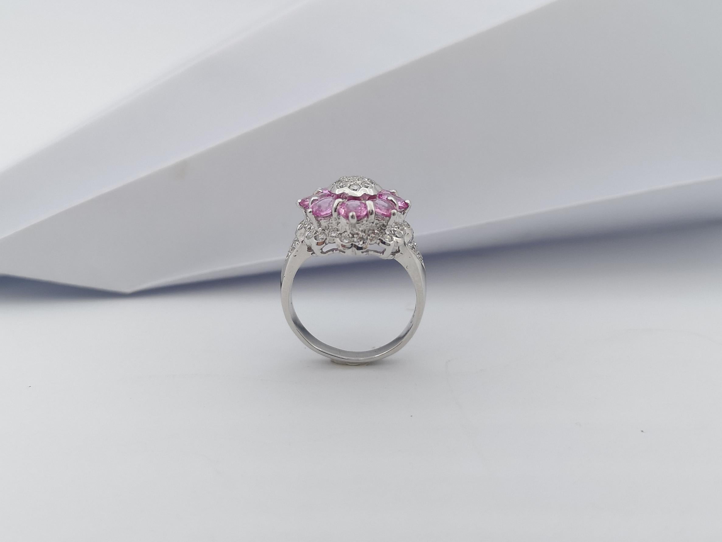 Pink Sapphire with Cubic Zirconia Ring set in Silver Settings For Sale 8