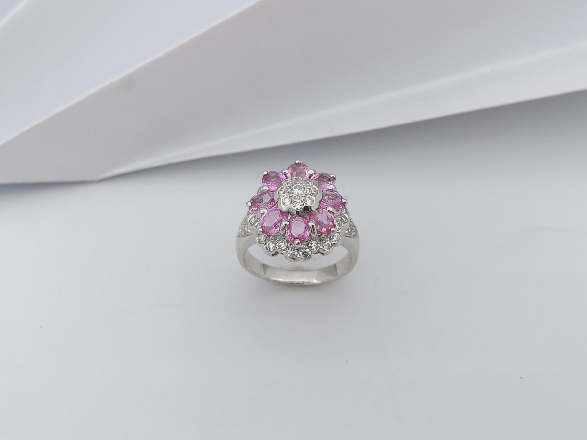 Pink Sapphire with Cubic Zirconia Ring set in Silver Settings For Sale 9