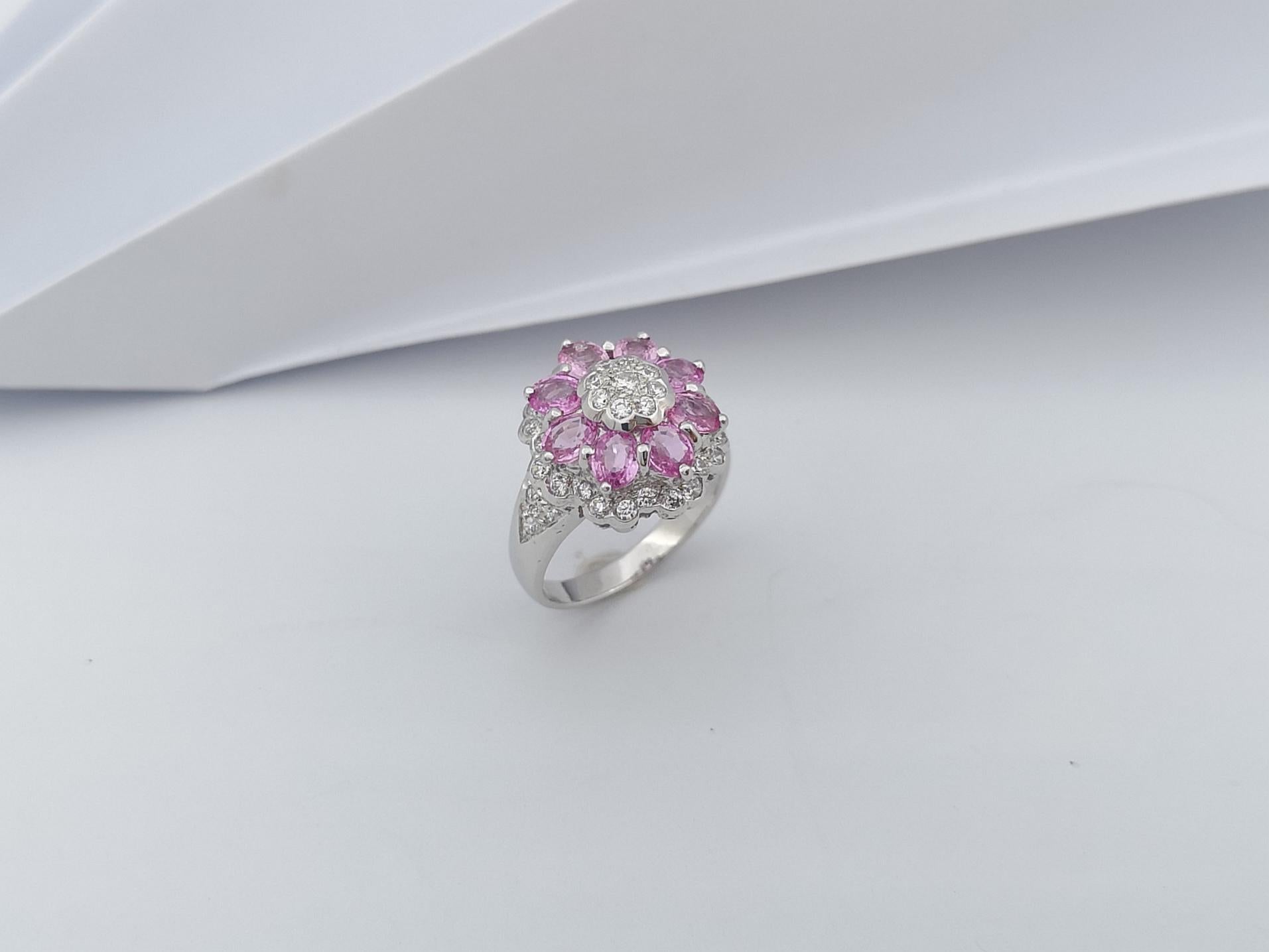 Pink Sapphire with Cubic Zirconia Ring set in Silver Settings For Sale 10