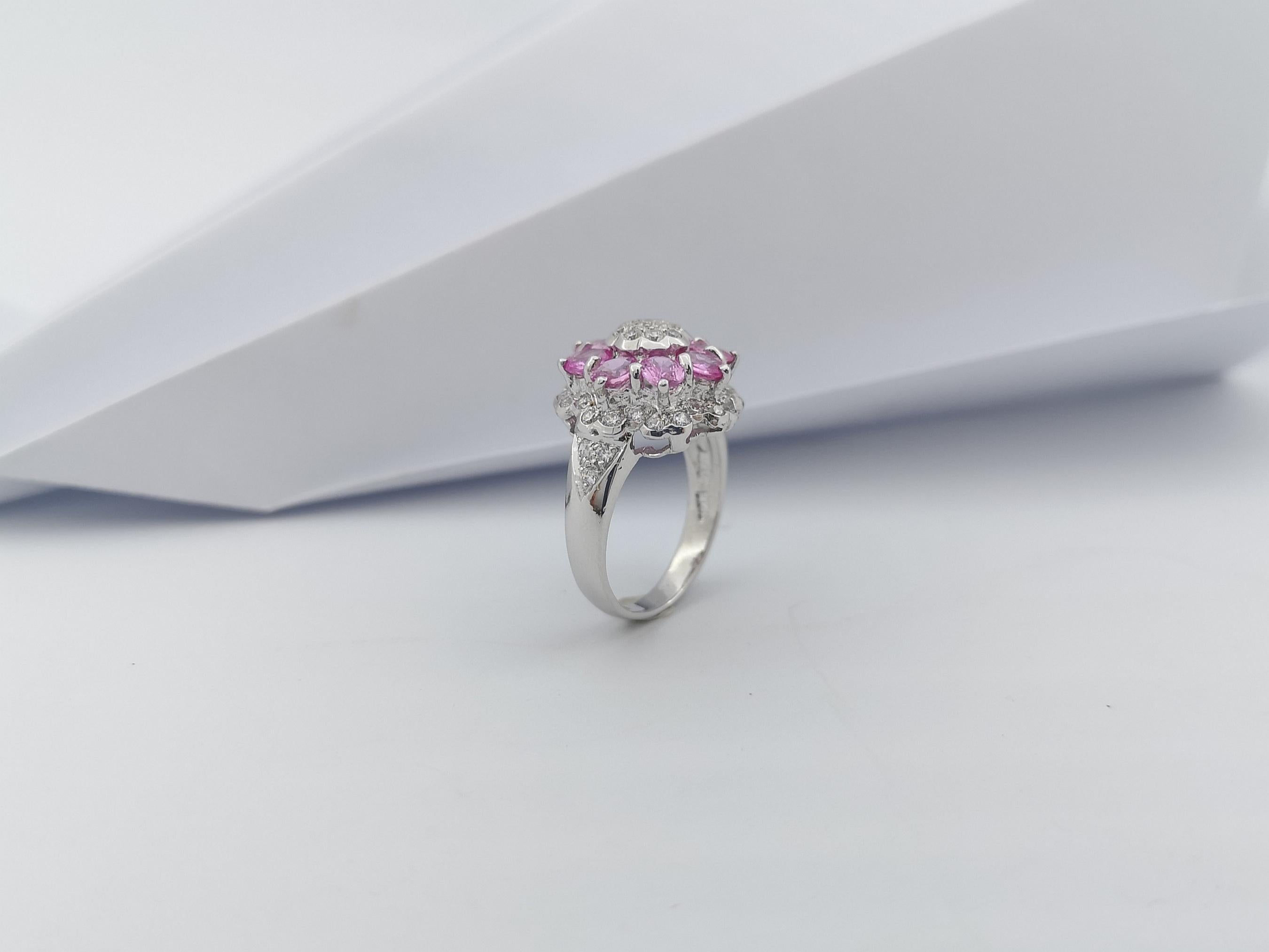 Pink Sapphire with Cubic Zirconia Ring set in Silver Settings For Sale 11