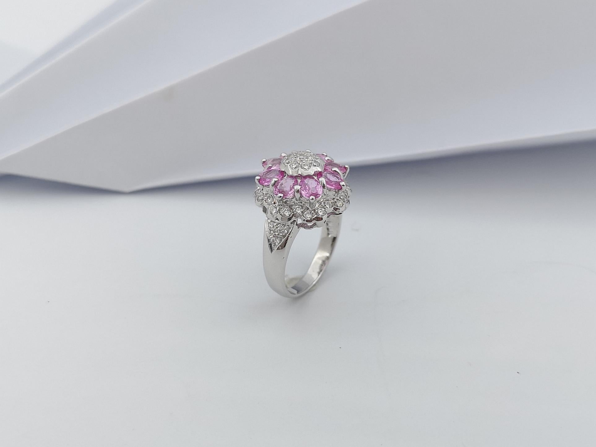 Pink Sapphire with Cubic Zirconia Ring set in Silver Settings For Sale 12