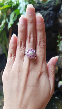 Pink Sapphire with Cubic Zirconia Ring set in Silver Settings