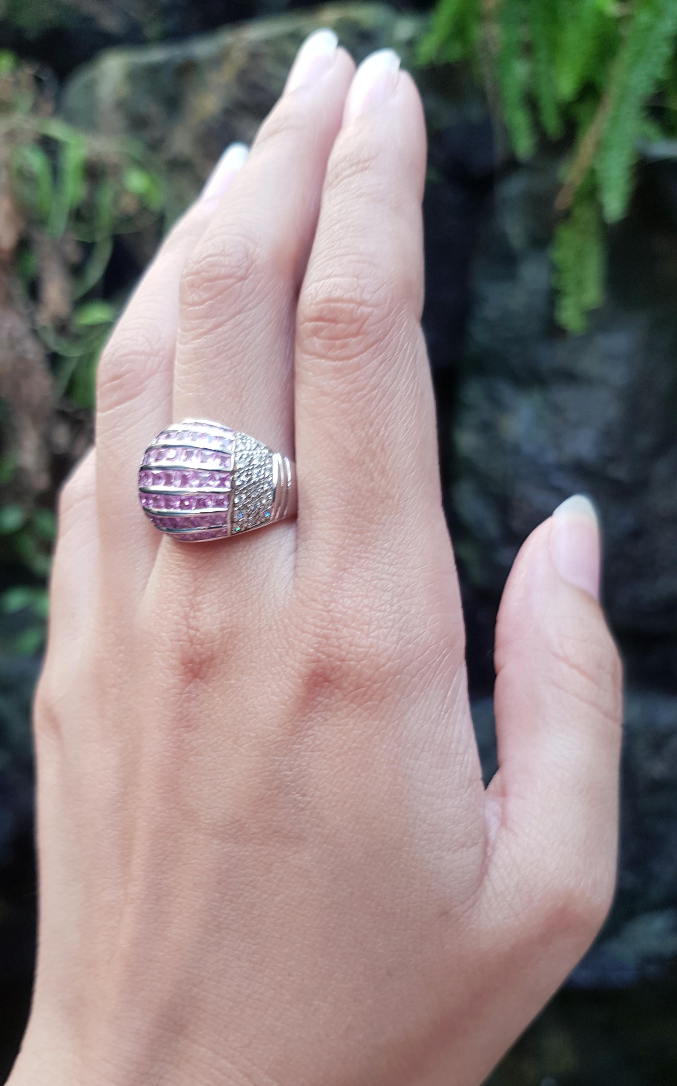 Contemporary Pink Sapphire with Cubic Zirconia Ring set in Silver Settings For Sale