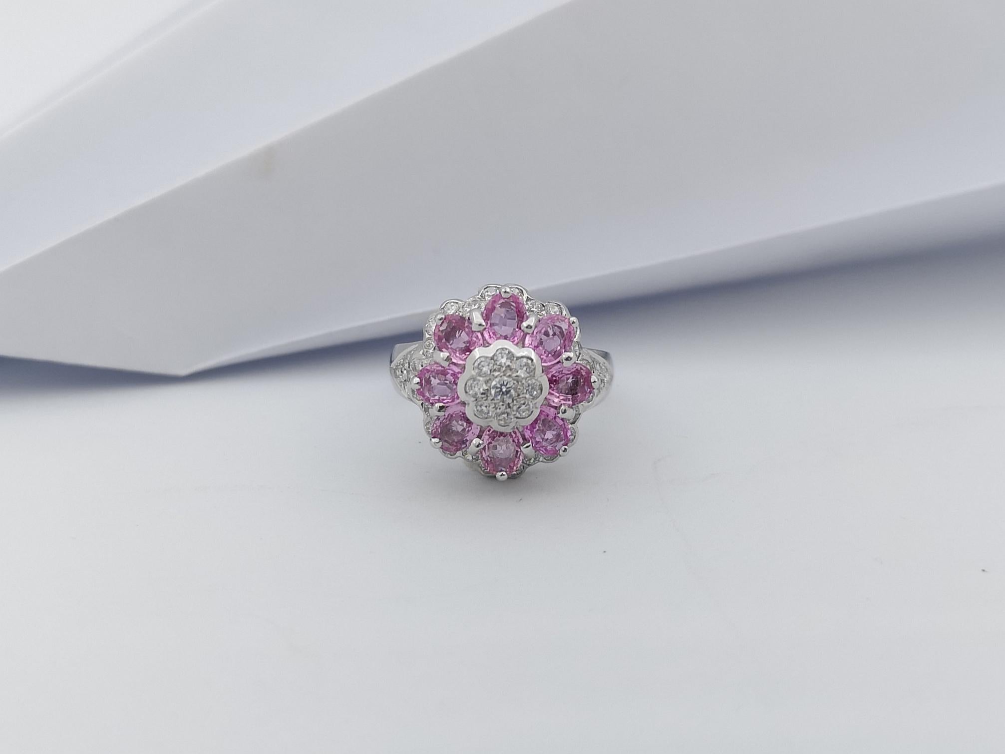 Pink Sapphire with Cubic Zirconia Ring set in Silver Settings For Sale 2