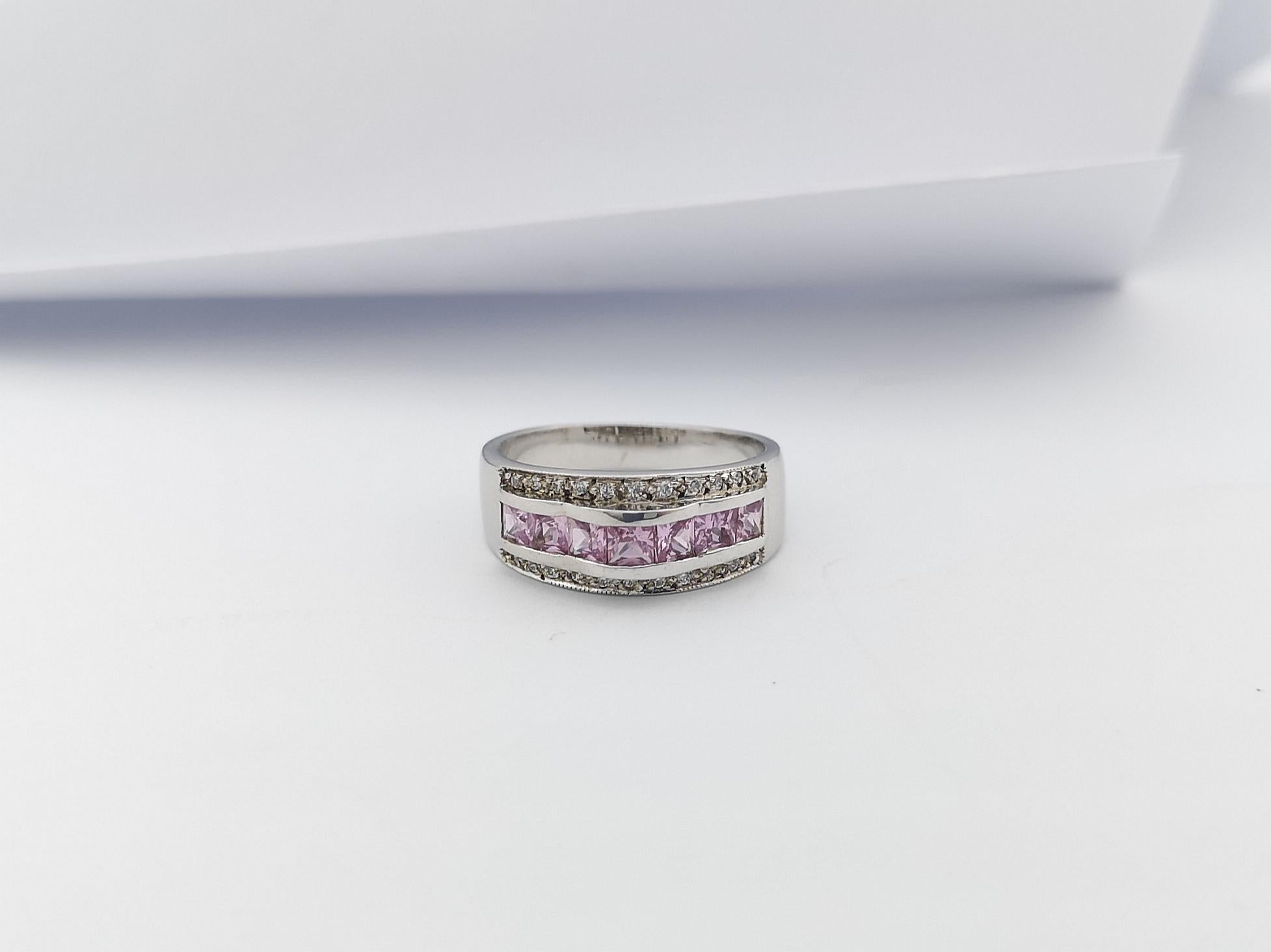 Pink Sapphire with Cubic Zirconia Ring set in Silver Settings In New Condition For Sale In Dusit, 10