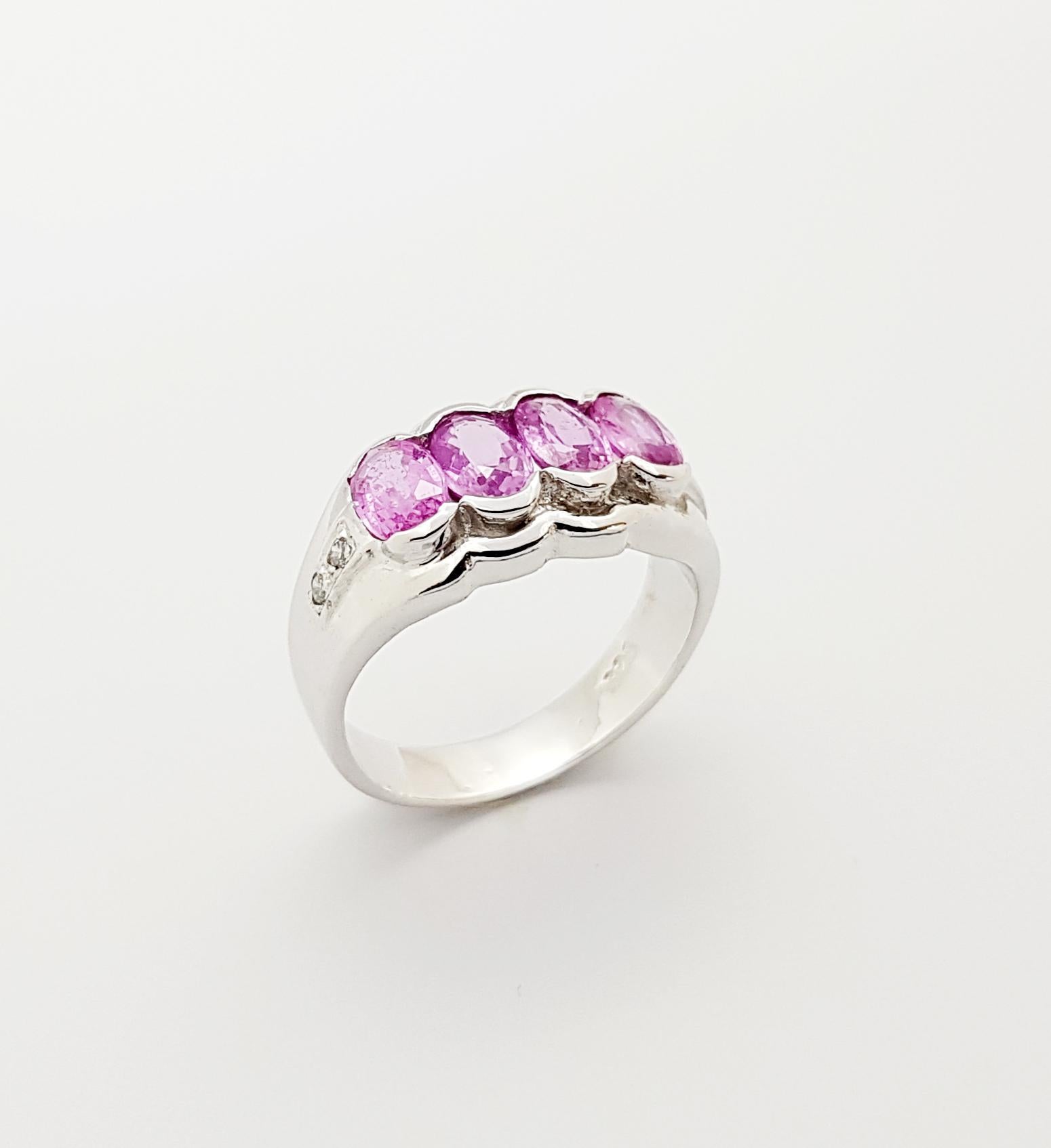 Ring mit rosa Saphir und kubischem Zirkon in Silberfassung im Angebot 2