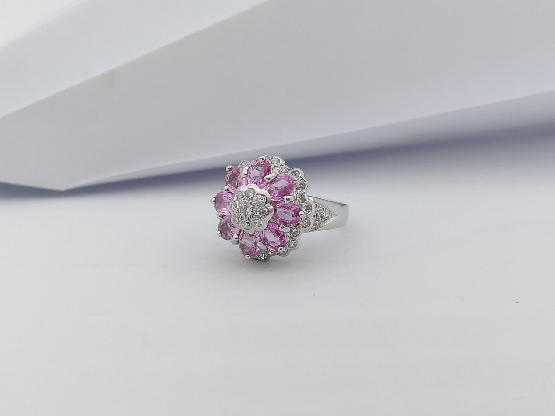 Pink Sapphire with Cubic Zirconia Ring set in Silver Settings For Sale 3