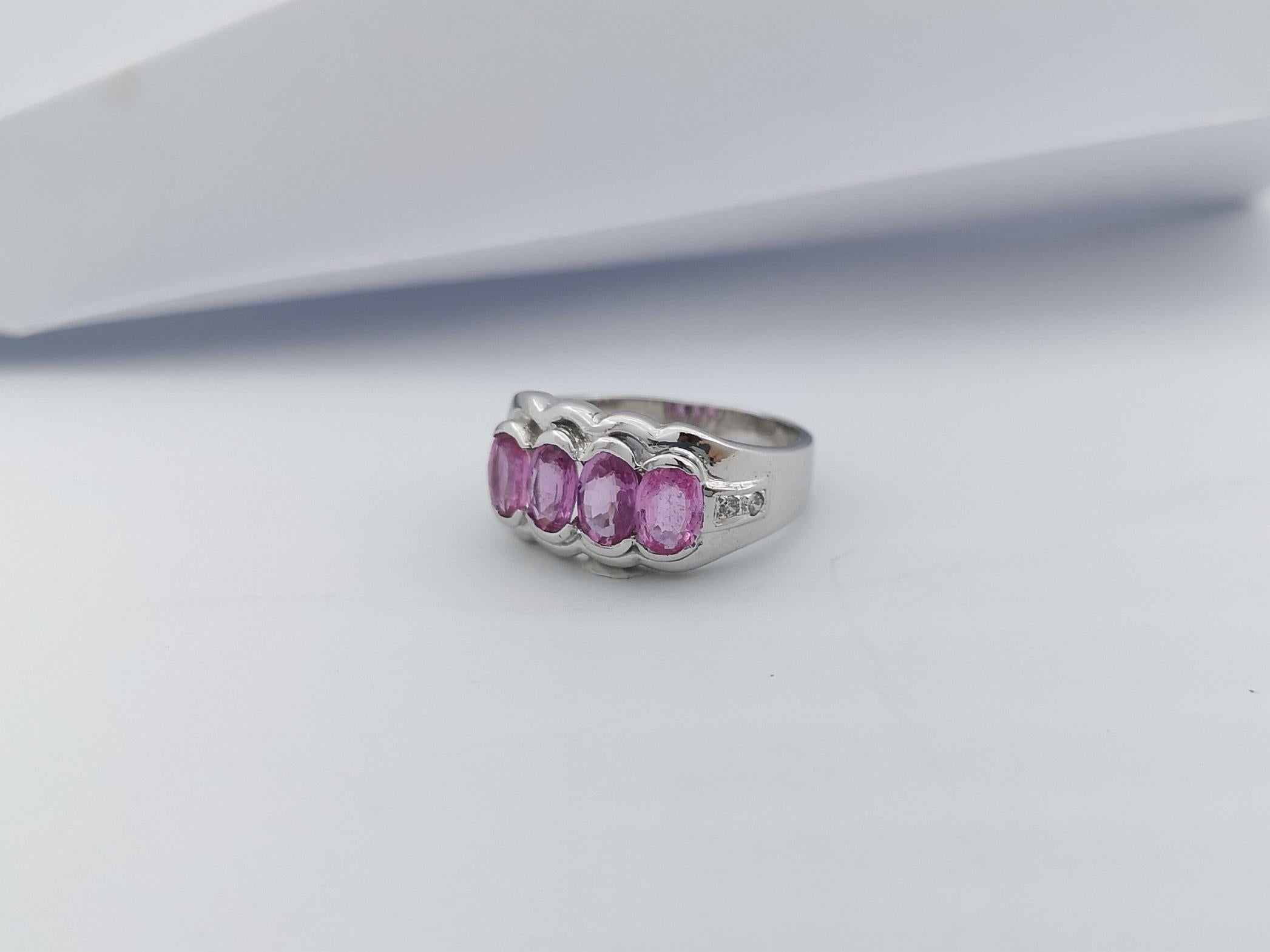 Ring mit rosa Saphir und kubischem Zirkon in Silberfassung im Angebot 3