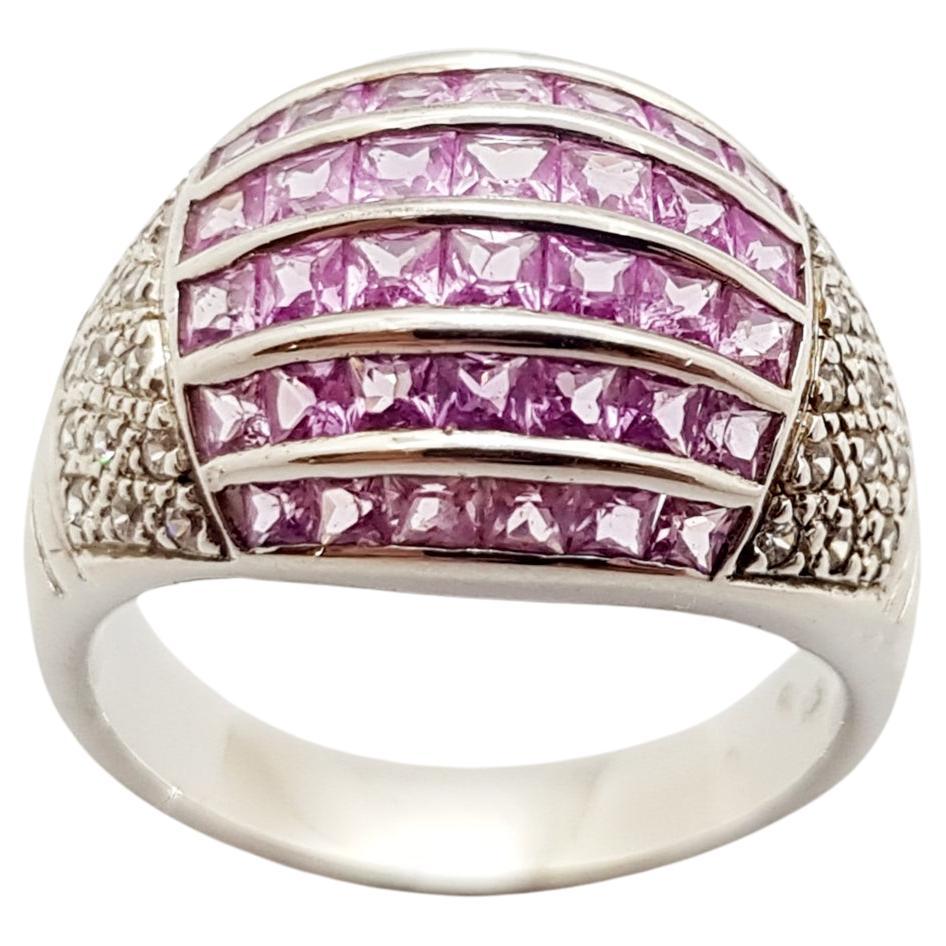Pink Sapphire with Cubic Zirconia Ring set in Silver Settings For Sale