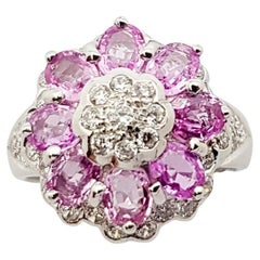Pink Sapphire with Cubic Zirconia Ring set in Silver Settings