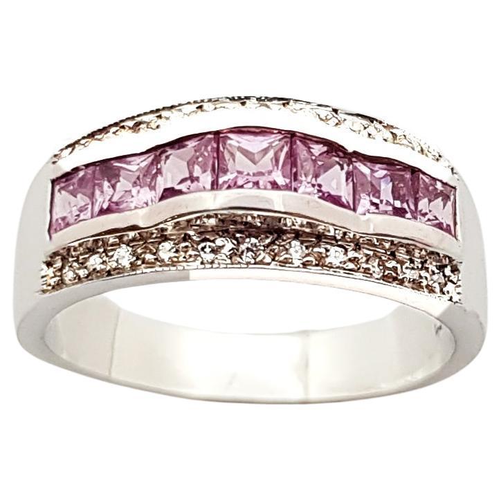 Pink Sapphire with Cubic Zirconia Ring set in Silver Settings For Sale