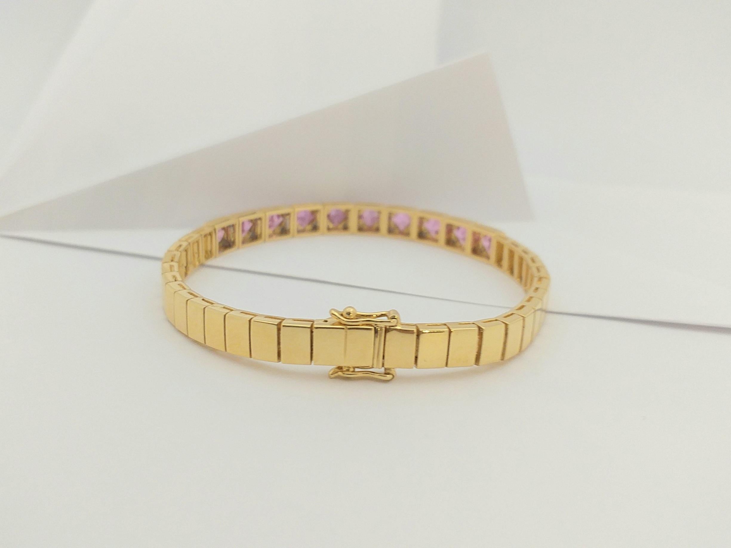 Pink Sapphire with Diamond Bracelet Set in 18 Karat Gold Settings For Sale 5