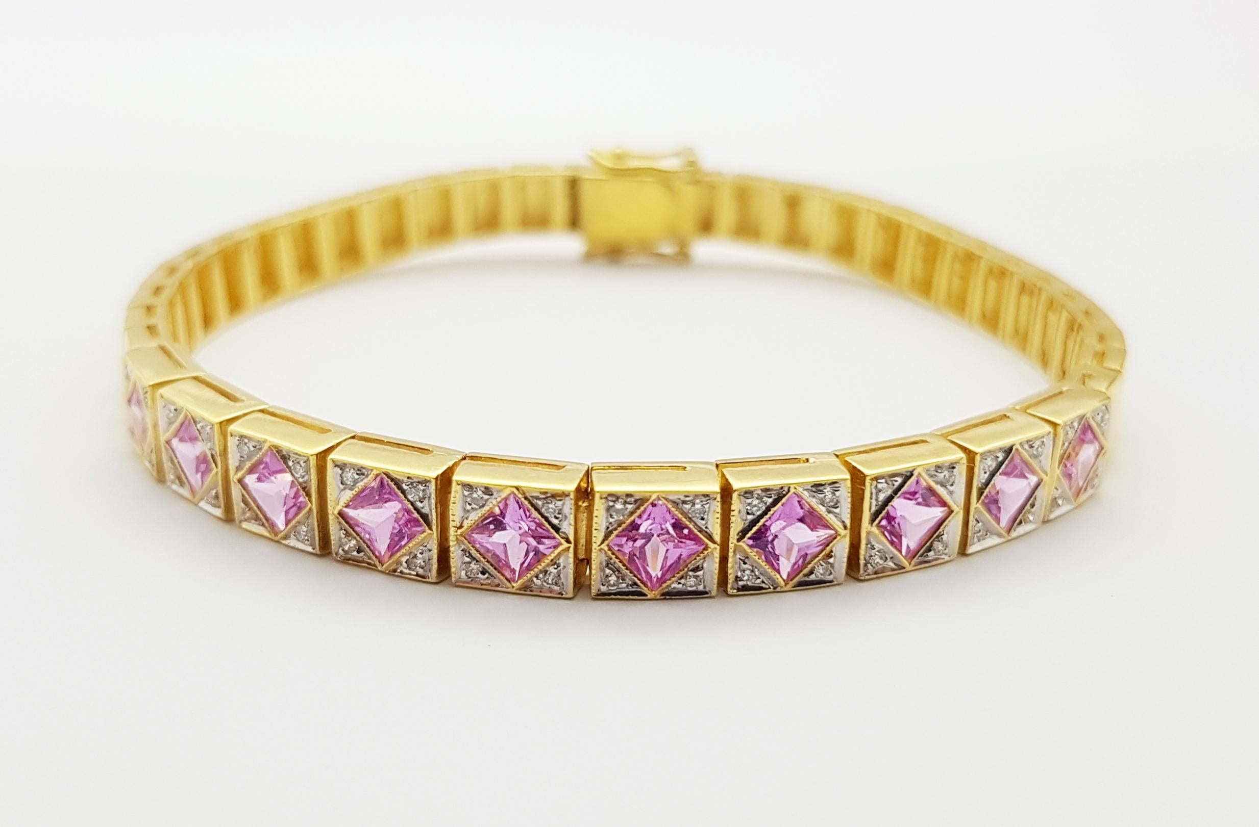 Pink Sapphire with Diamond Bracelet Set in 18 Karat Gold Settings For Sale 6