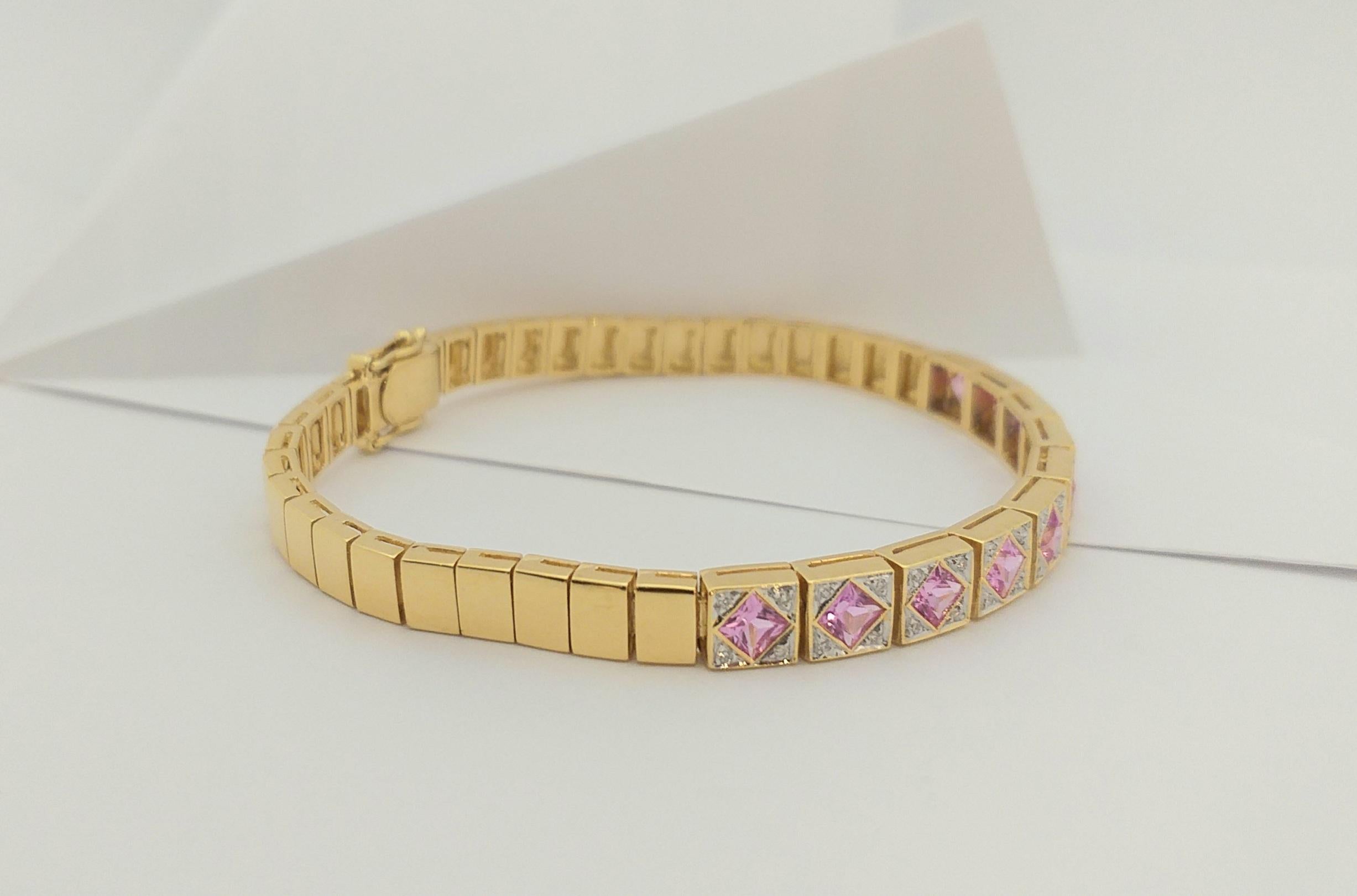 Pink Sapphire with Diamond Bracelet Set in 18 Karat Gold Settings For Sale 7