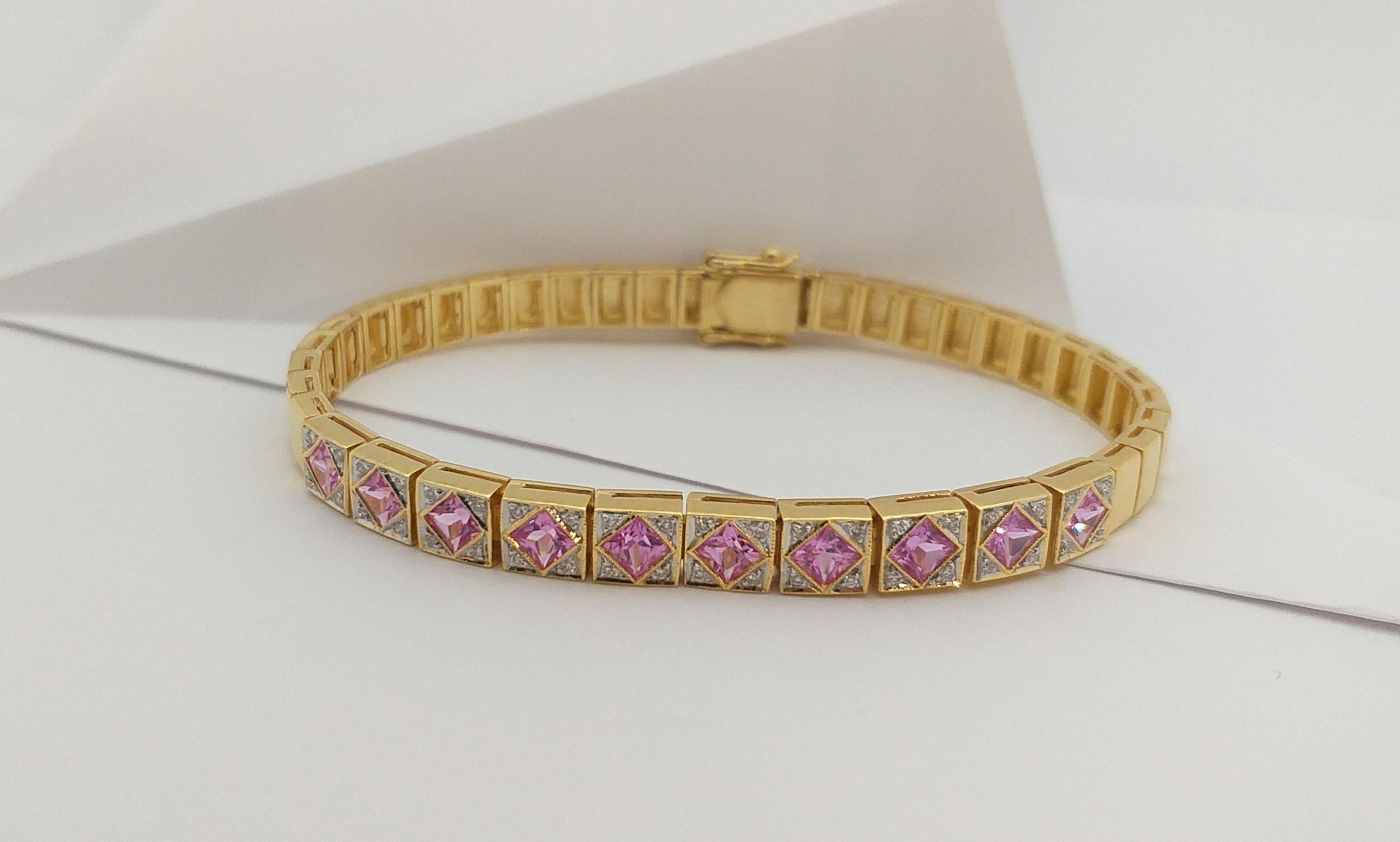 Pink Sapphire with Diamond Bracelet Set in 18 Karat Gold Settings For Sale 8
