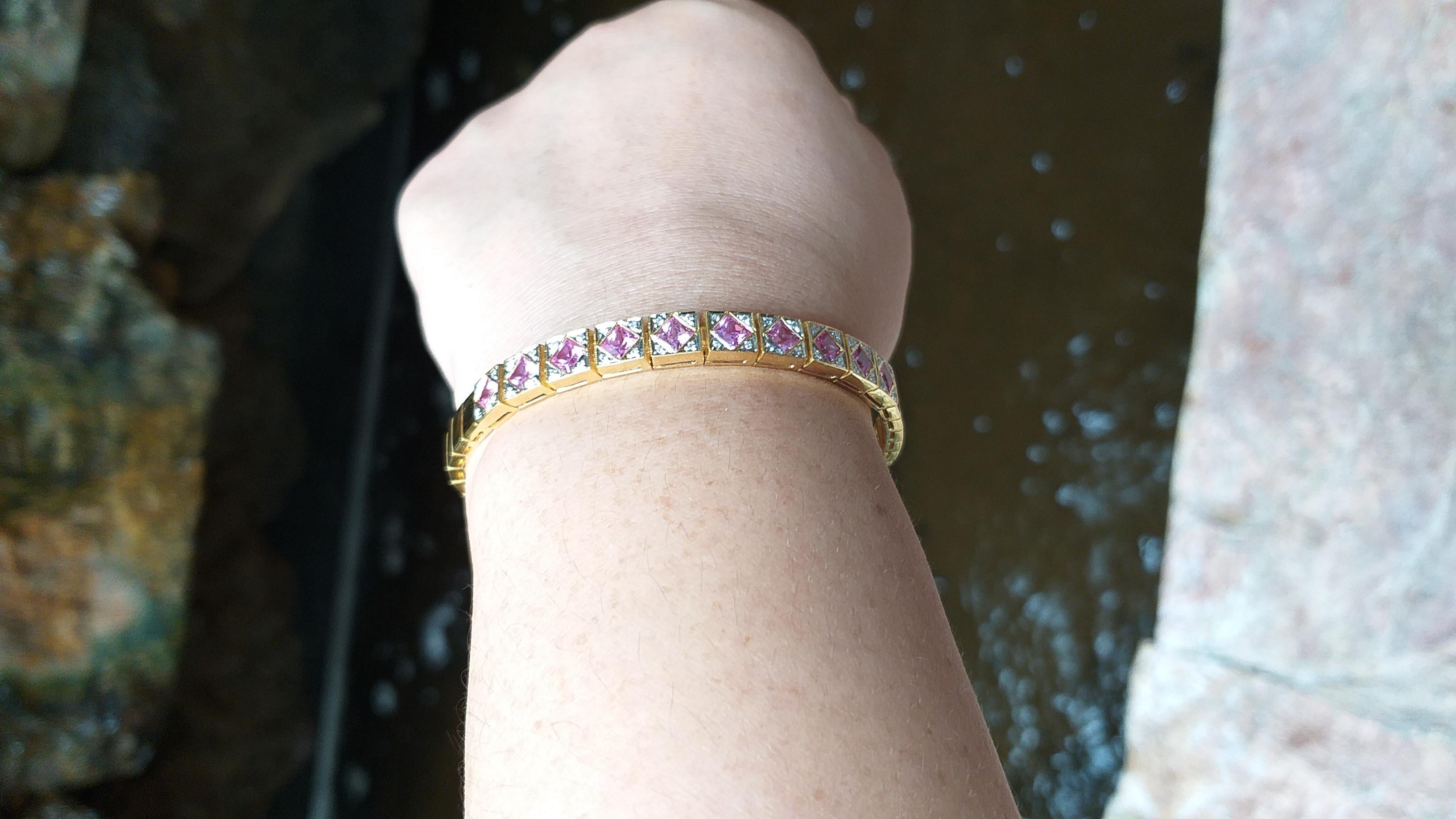 Mixed Cut Pink Sapphire with Diamond Bracelet Set in 18 Karat Gold Settings For Sale