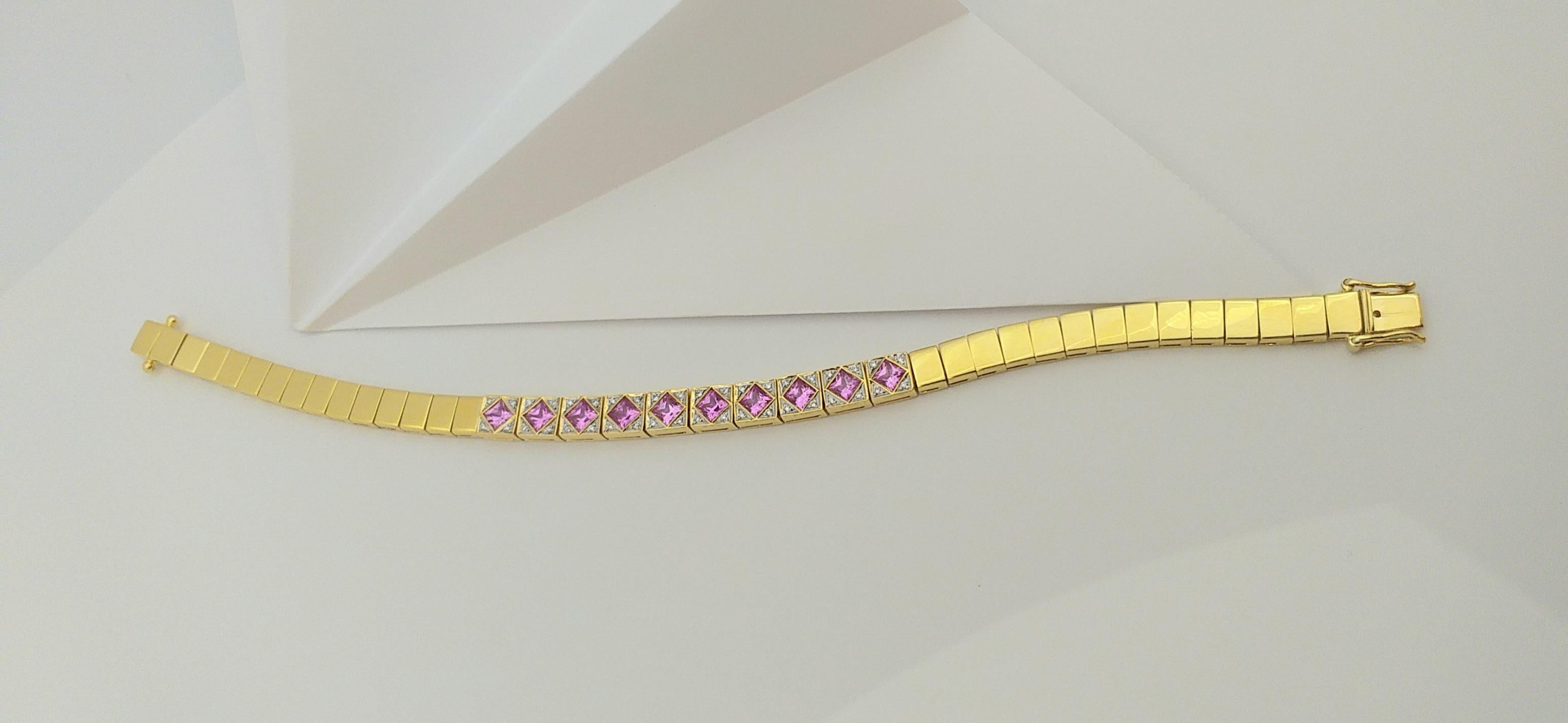 Pink Sapphire with Diamond Bracelet Set in 18 Karat Gold Settings For Sale 1