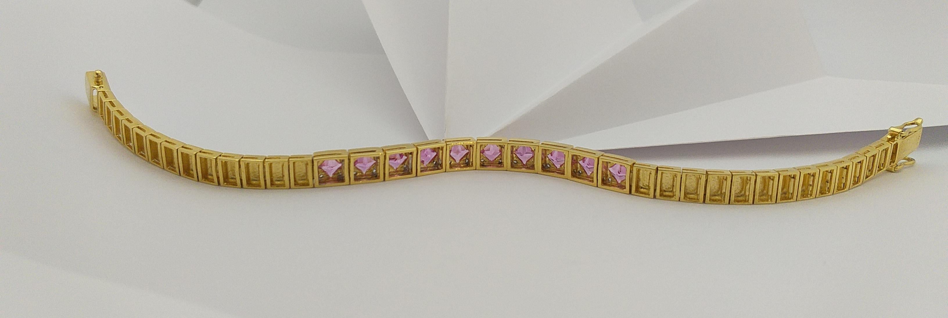 Pink Sapphire with Diamond Bracelet Set in 18 Karat Gold Settings For Sale 2