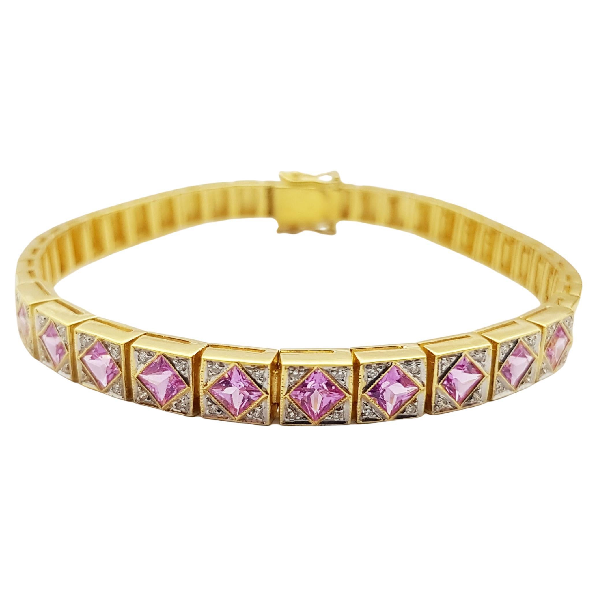 Pink Sapphire with Diamond Bracelet Set in 18 Karat Gold Settings For Sale