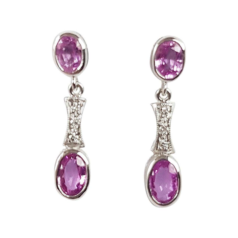 White gold pink sapphire earrings Clearance