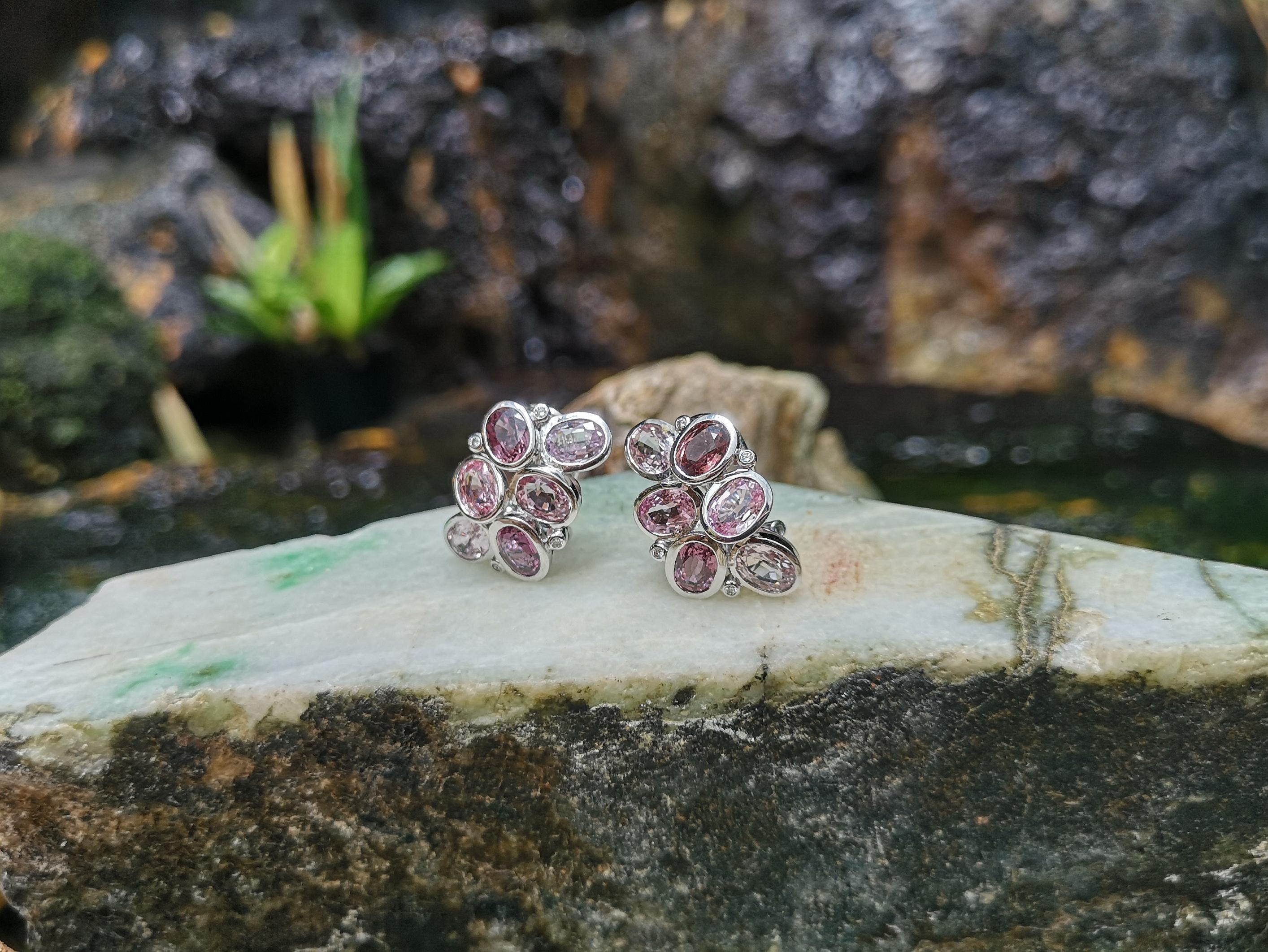 Women's Pink Sapphire with Diamond Earrings in 18K White Gold For Sale