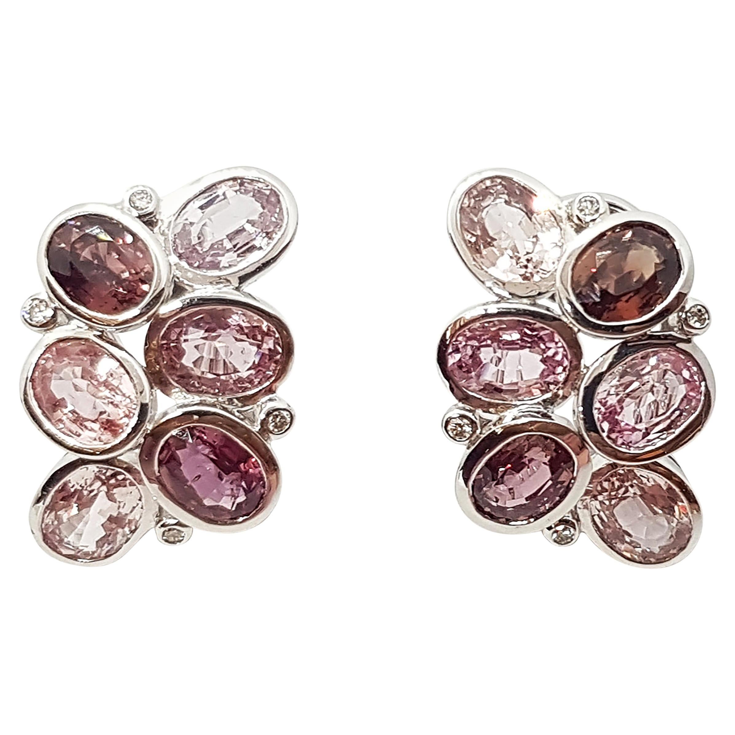 Pink Sapphire with Diamond Earrings in 18K White Gold