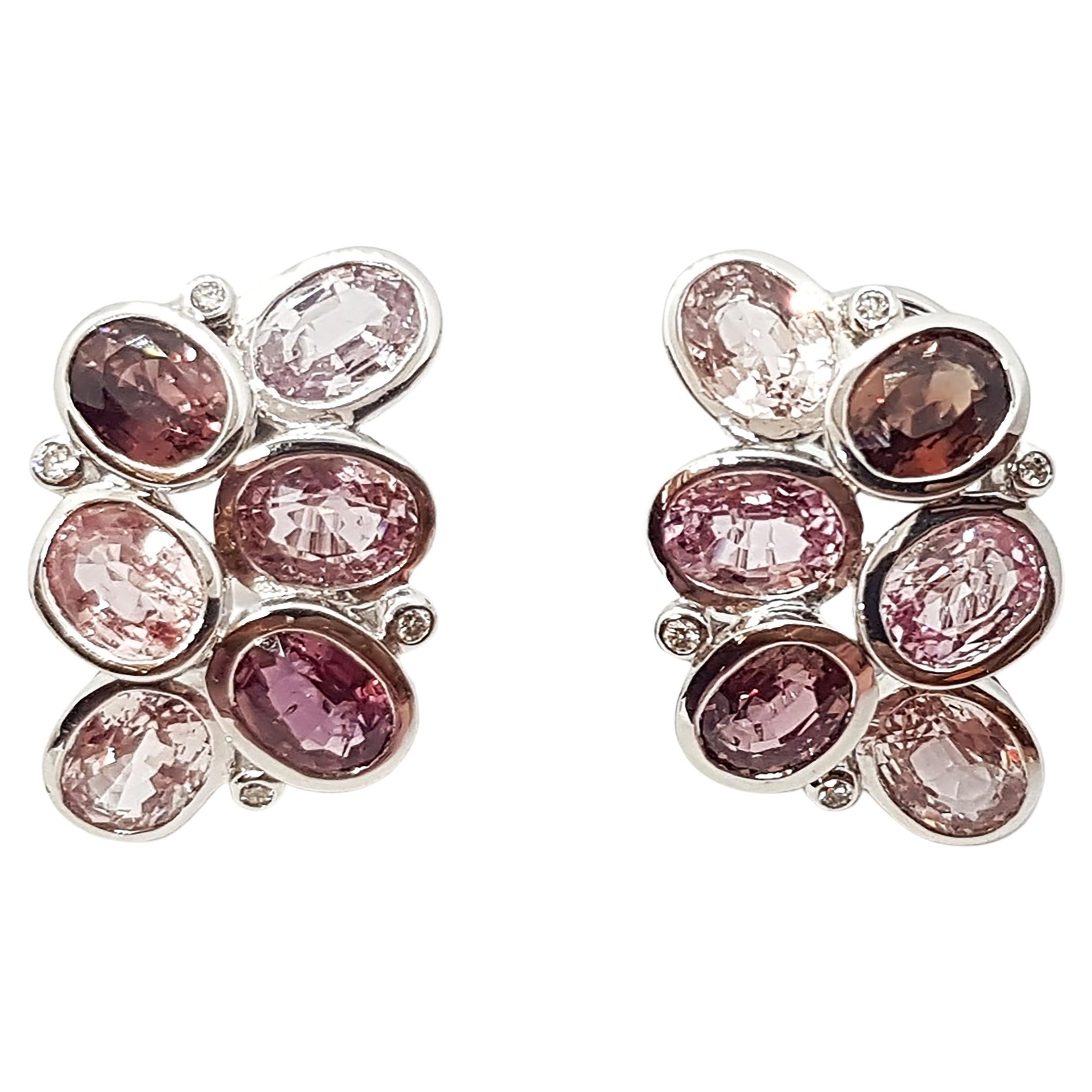 Pink Sapphire with Diamond Earrings in 18K White Gold For Sale